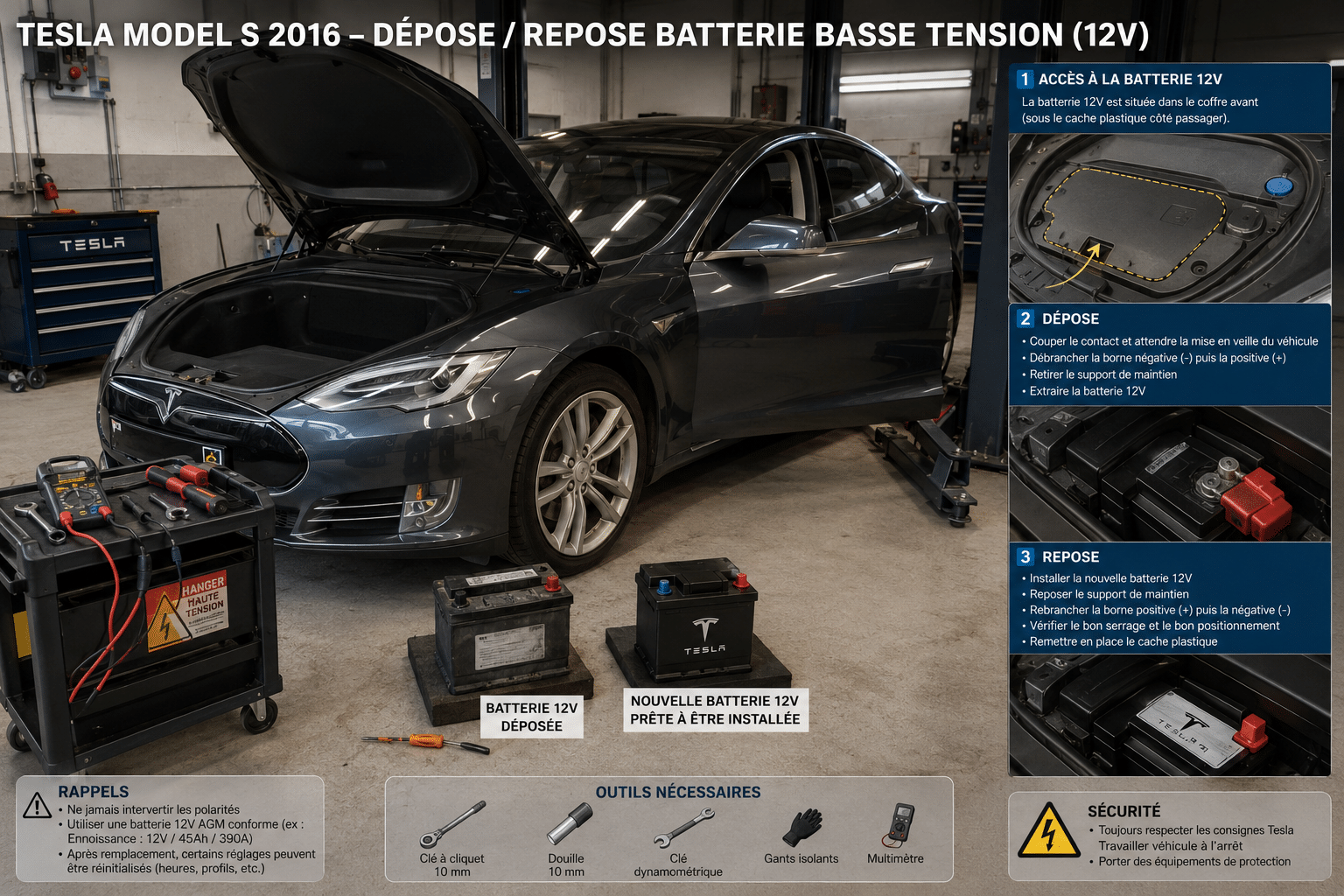 Remplacement de la Batterie 12 Volts sur une Tesla Model S : Le Guide Complet