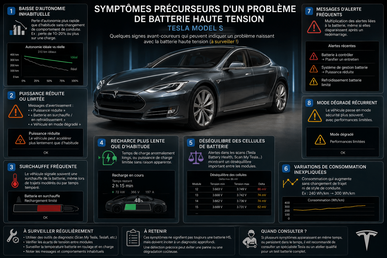 Symptômes Précurseurs d&rsquo;un Problème de Batterie Haute Tension sur une Tesla Model S