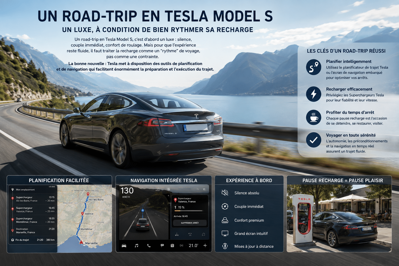 Road-trip en Tesla Model S : planifier, recharger, arriver serein